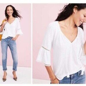 Old Navy White Peasant Top with Bell Sleeves Size Small (BUT RUNS LARGE!)